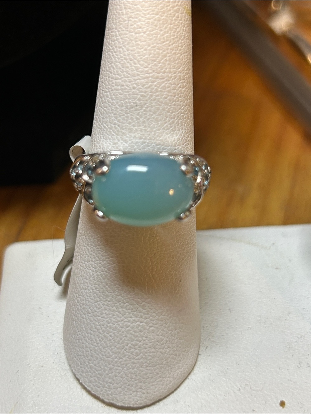 453306 silver topaz and blue stone ring